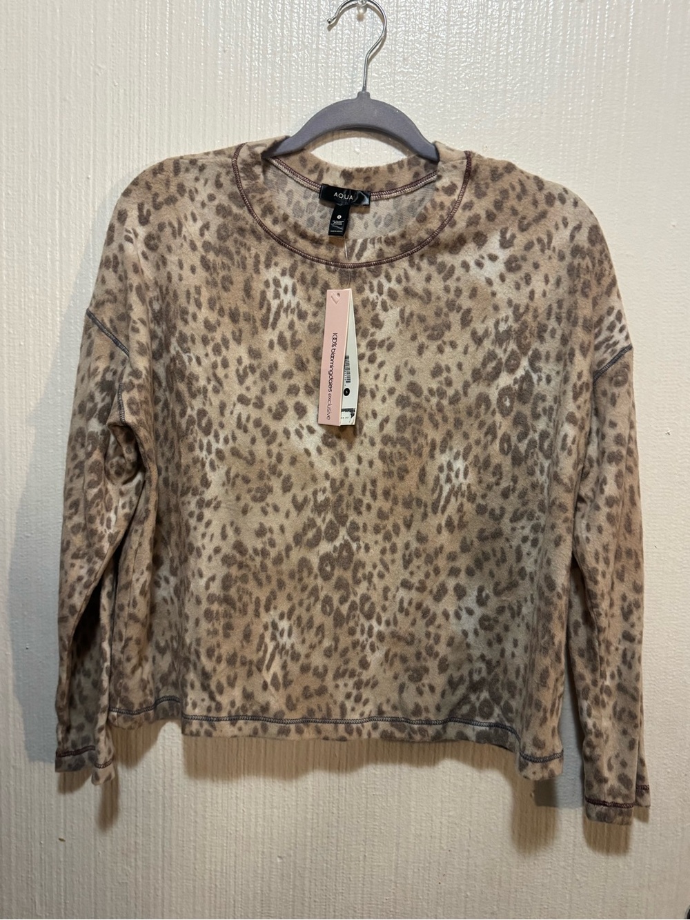 Aqua Bloomingdale’s Neutral Leopard Print Pullover - Beige Brown NWT